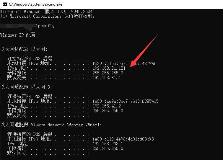 ipconfig 查看本机IP