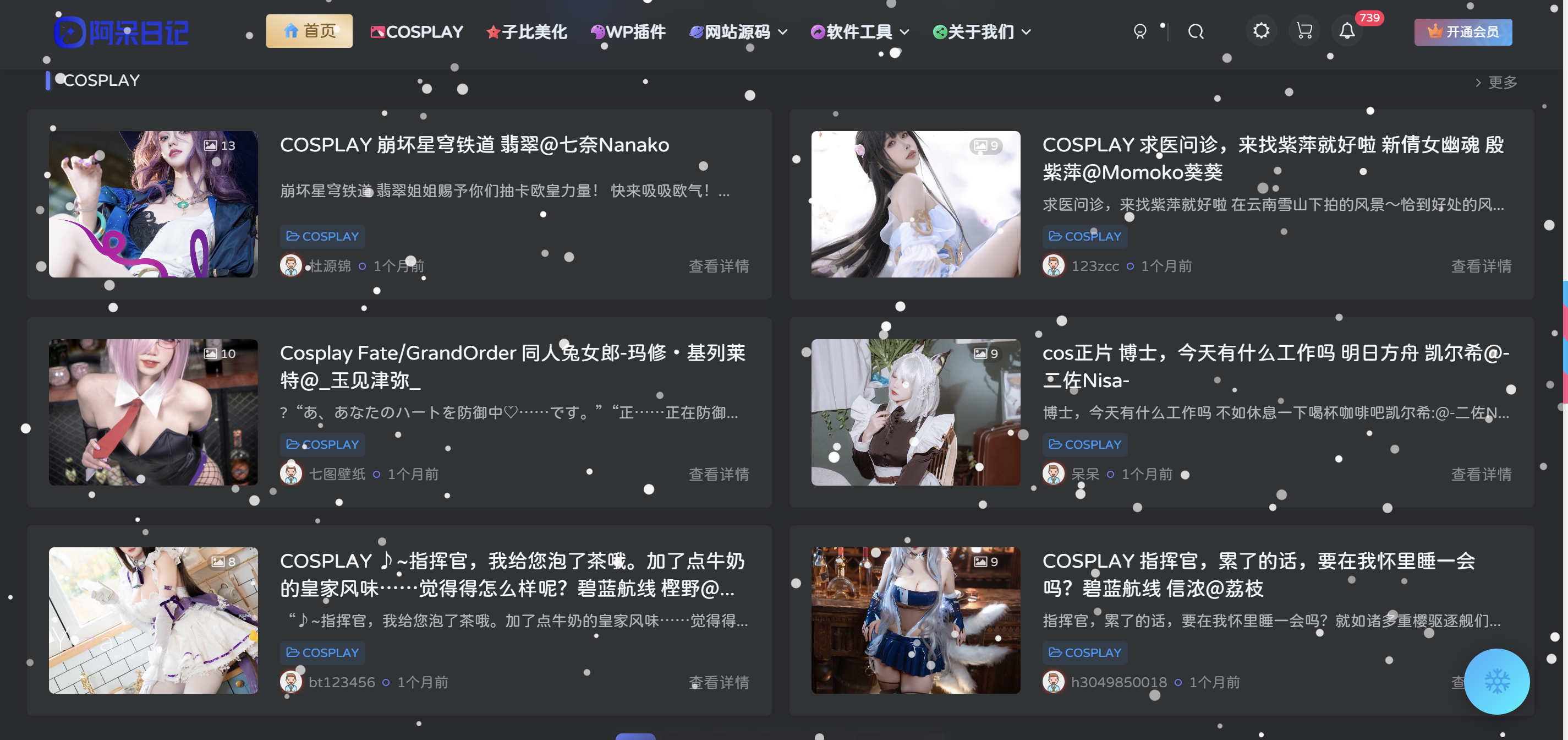 子比主题-下雪特效悬浮按钮-阿呆日记