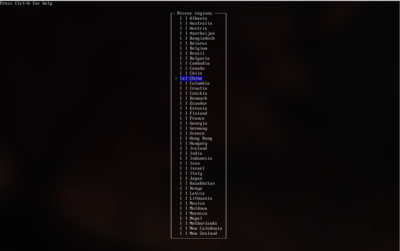 如果还需要使用其它地区的镜像，按空格即可勾选