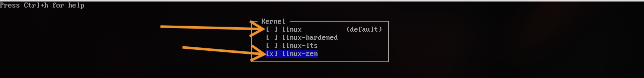 按空格键选中/取消（别忘了把原版内核取消勾选不然会有多个内核）