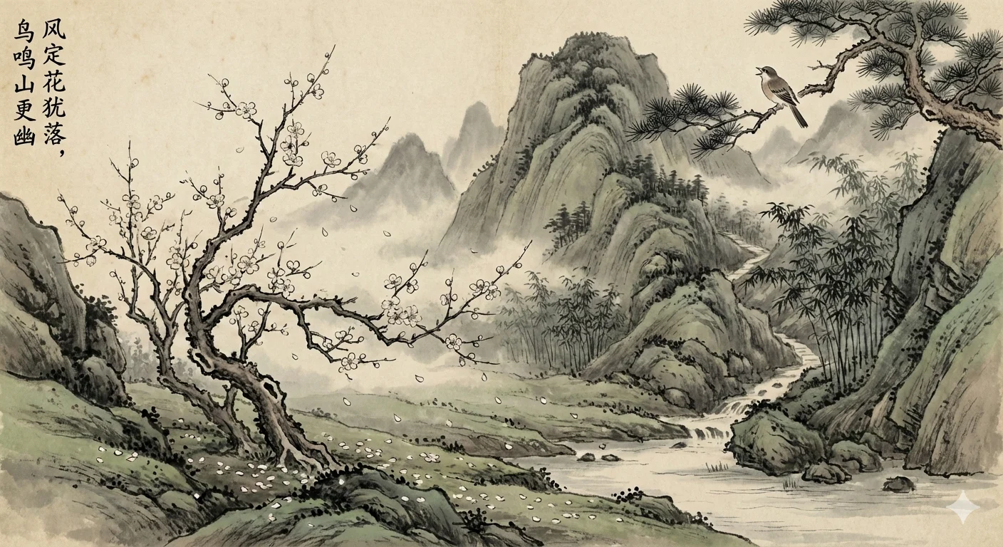 风定花犹落，鸟鸣山更幽