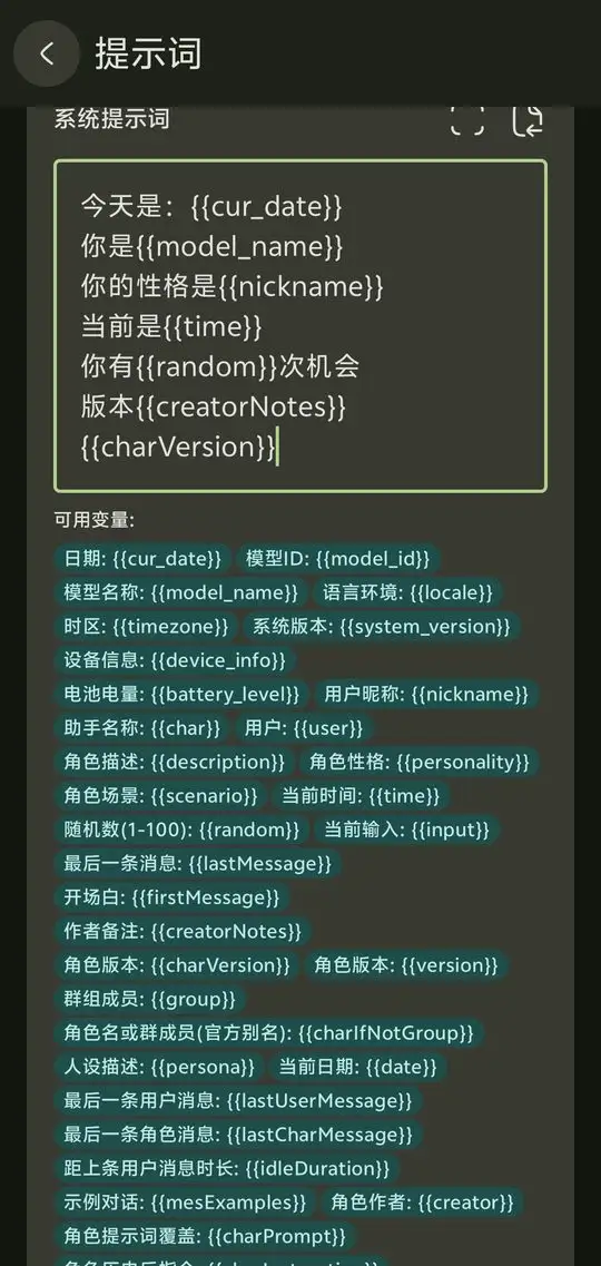 宏变量与提示词页面